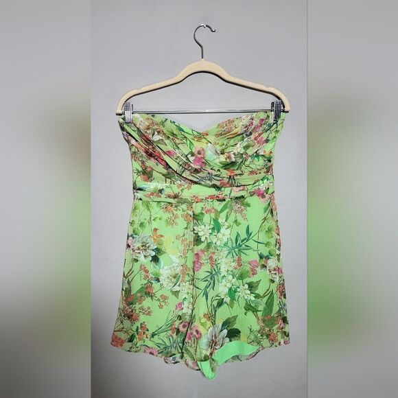 JAY GODFREY Lydia Romper Size 8 Floral Kelly Green Strapless Feminine Shorts - Picture 10 of 10